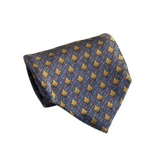 VTG Faberge Necktie Blue Gold Diamond Geometric Shell Pattern Silk‎ Classic Mens